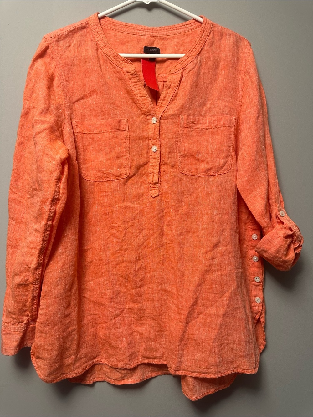 Talbots Bright Orange Linen Button-Placket Tunic